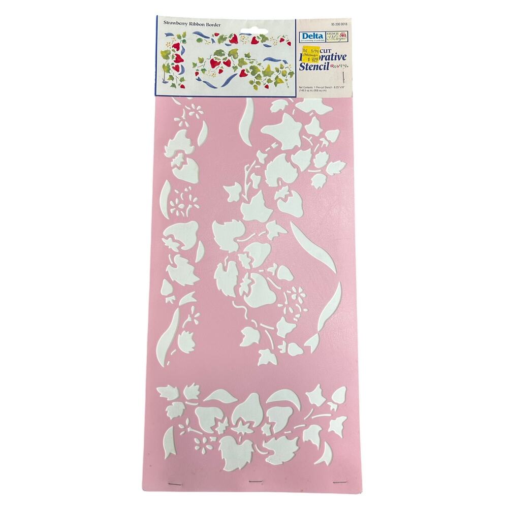 90s Vtg- Stencil Magic by Delta -Strawberry Ribbon Border No. 95 200 0018 NWT